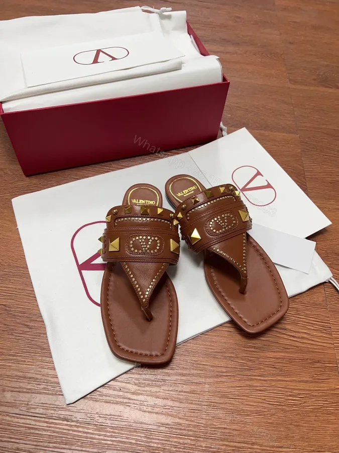 View 1 of Valentino Women Brown Leather Studded Sandals