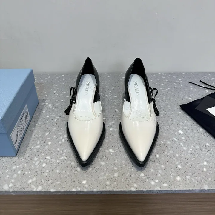 View 1 of 高仿Prada*1I751B尖頭錐形跟高踭鞋5.5CM白黑色免檢版
