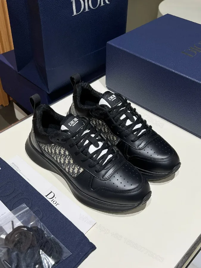 View 1 of Lux Black Leather-Details Sneaker: Knit Panels, Modern Streetwear