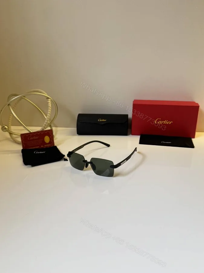 View 1 of First Copy Cartier Round Green Lens Sunglasses Metal Frame Unisex UV Protection 62606