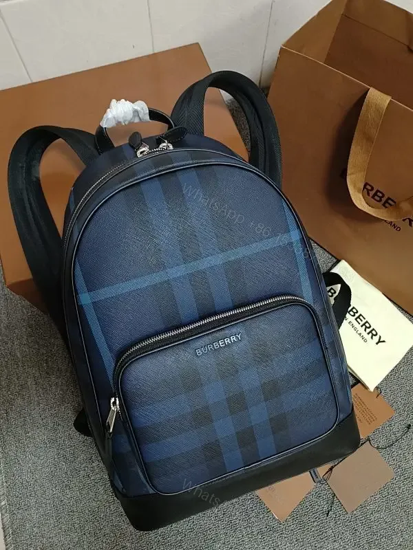 View 1 of Bold Check Pattern Leather-Accented Backpack for Everyday Luxury