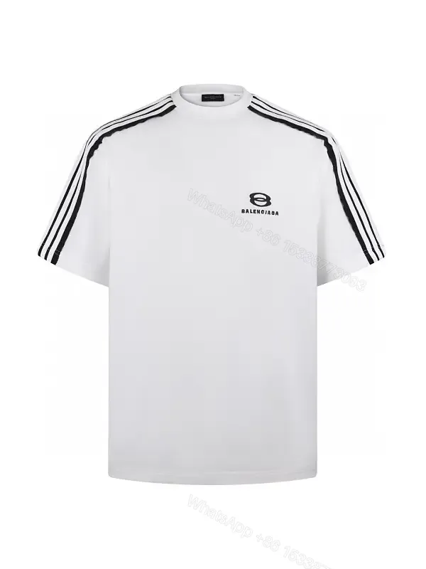 View 1 of White Textile Athletic Tee Balenciaga Logo Short-Sleeve T-Shirt