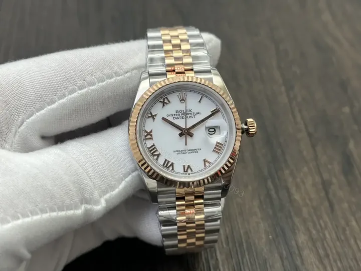 View 1 of Rolex Datejust 36 Stainless Steel Yellow Gold Fluted White Roman Jubilee 126233-0029