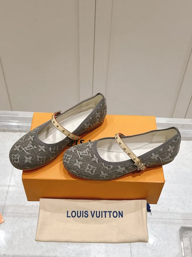 View 1 of LV Women Gray Fabric Studded Strap Flats