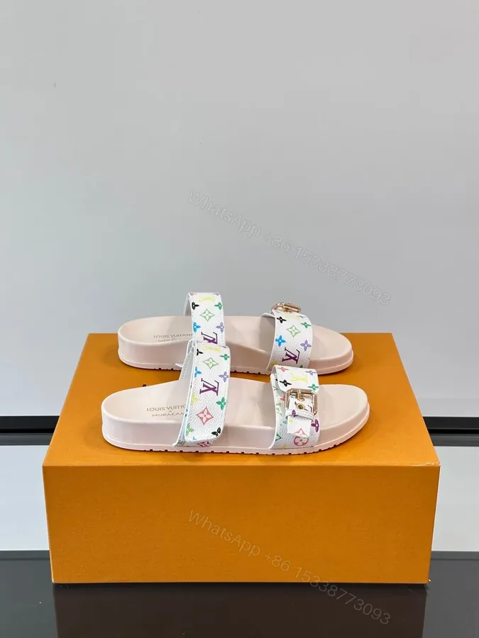 View 1 of LV Men White Patterned Leather Sandals