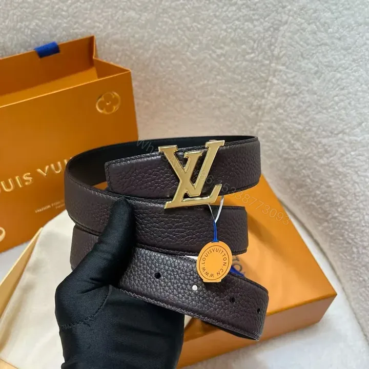 View 1 of Refined LV Belt | Gold Buckle, Textured Leather, Elegant Everyday