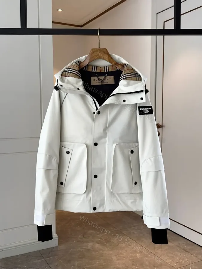View 1 of White Weatherproof Parka with Leather Trim