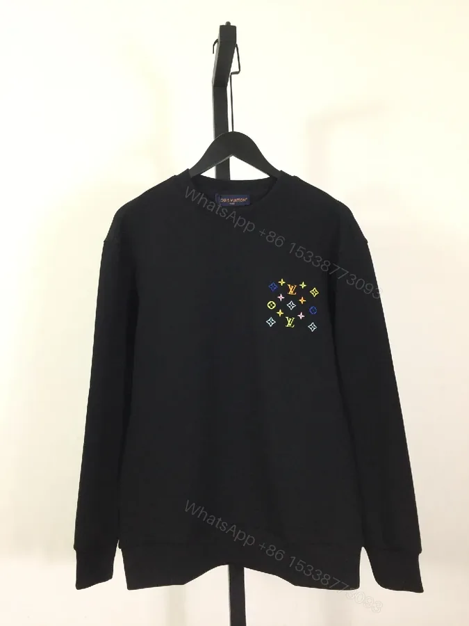 View 1 of Black Crewneck Knit with Multicolor Logo Motif, Everyday Luxe
