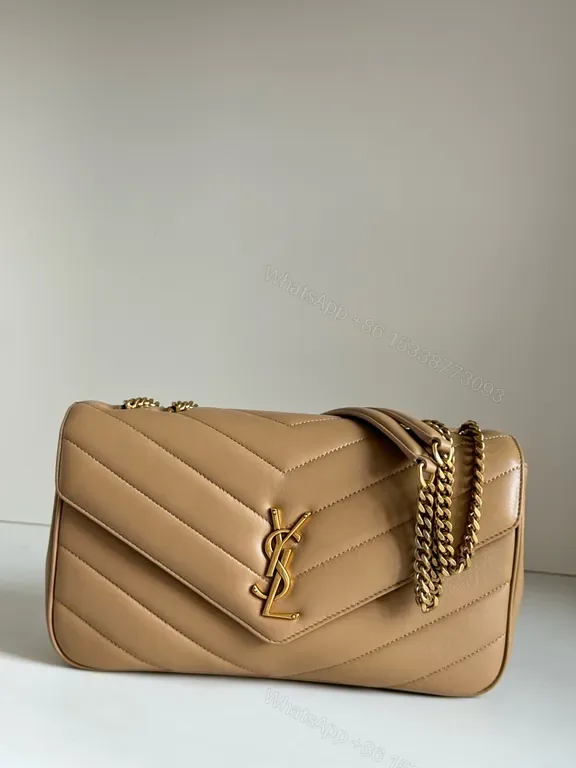 View 1 of Chic Quilted Leather Shoulder Bag with Gold YSL Hardware