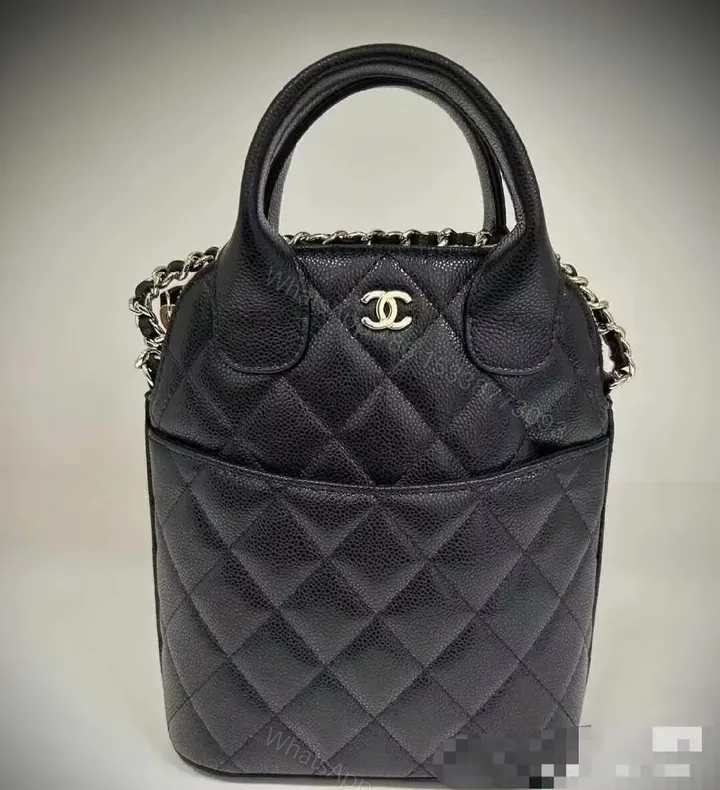 View 1 of Black Quilted Mini Tote with Chain-Detail Handle - Luxe Everyday Bag