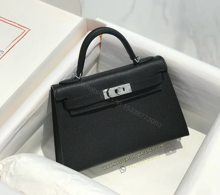 View 1 of Hermes Mini Kelly Epsom 20 Black with Silver Hardware