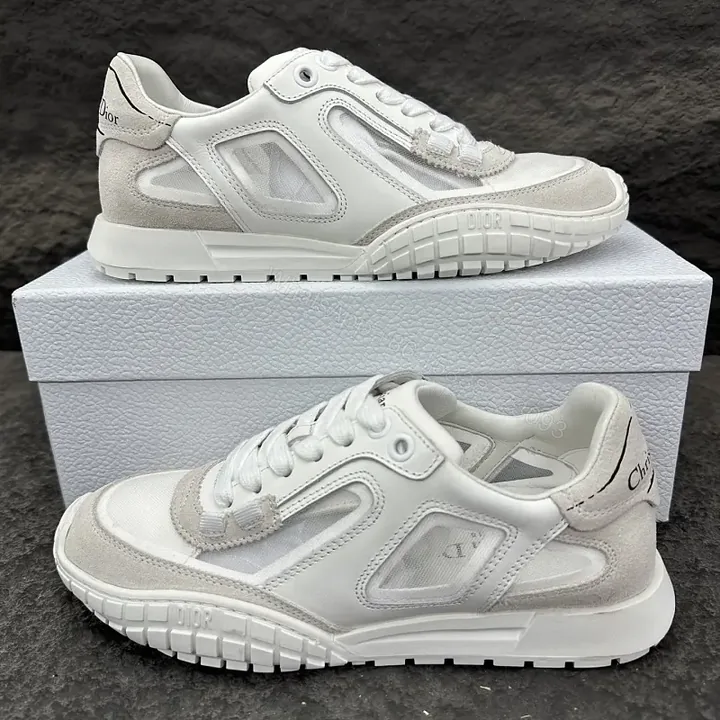 View 1 of White Leather Mesh Sneakers Dior Style Key Feature Cushioning Shoe