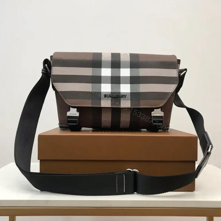 View 1 of Structured Plaid Messenger: Premium Crossbody with Signature Organization