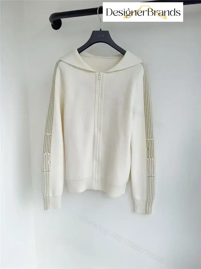 View 1 of Off-White Zip Hoodie with Striped Sleeves: Subtle Luxury Hoodie