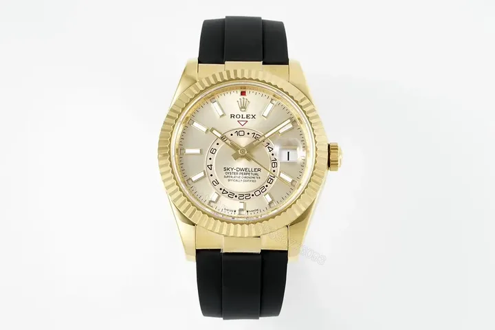 View 1 of Rolex Sky-Dweller Champagne Watch Yellow Gold Oysterflex Ultimate 42MM 336238-0001