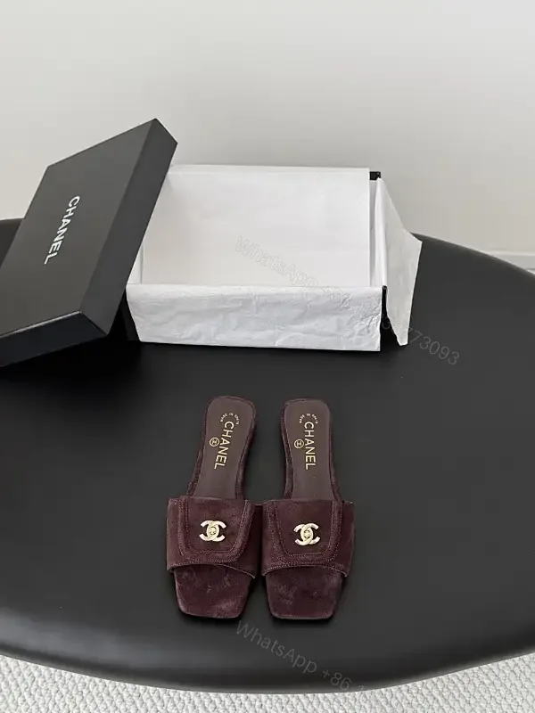 View 1 of Suede Mules with Gold Logo Hardware — Burgundy, Square-Toe, Cushioned Comfort