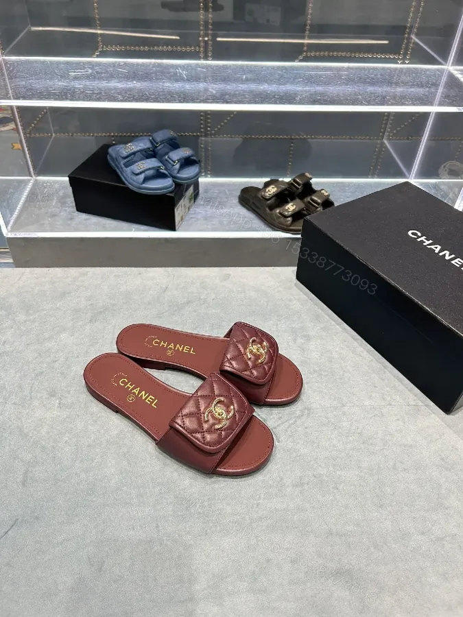 View 1 of Quilted Leather Slides + Open-Toe + Luxury Comfort Slide