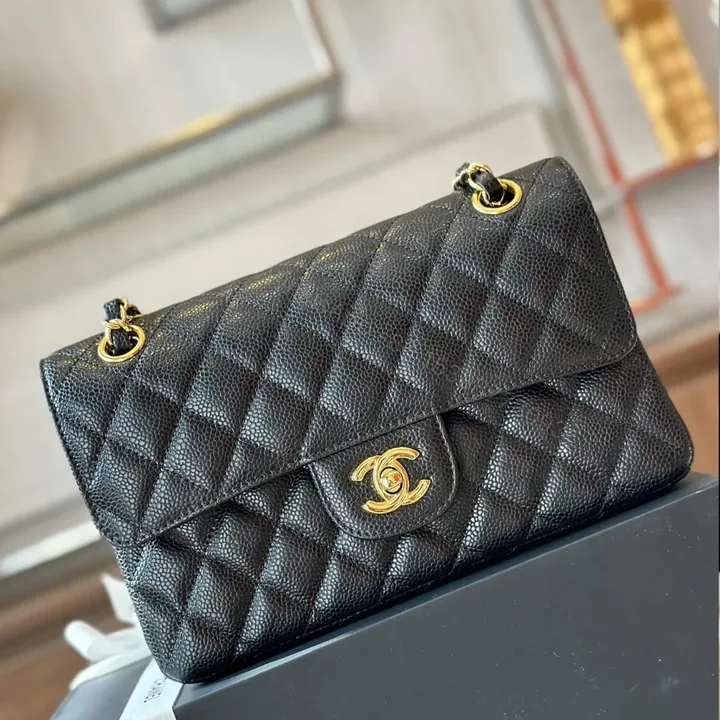 View 1 of Chanel Classic Handbags With Lock Gold Black Leather 23cm