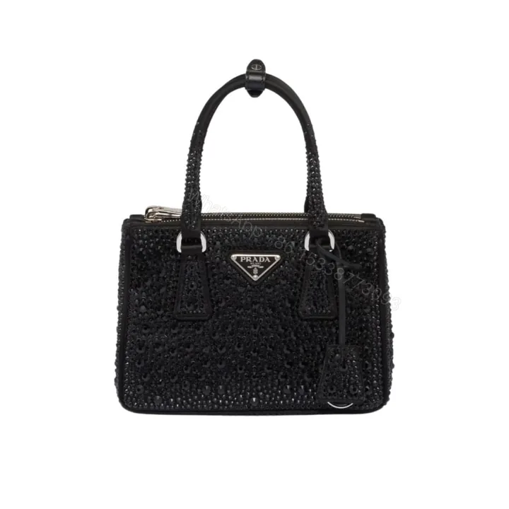 View 1 of Prada Galleria Satin Mini Bag With Crystals Black 23Cm 1BA906 2AWL F0002 V EOY