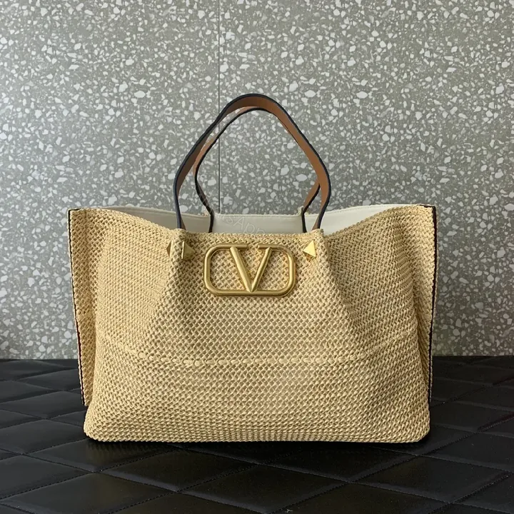 View 1 of Gleaming Straw Tote with Gold Crest, Everyday Luxe
