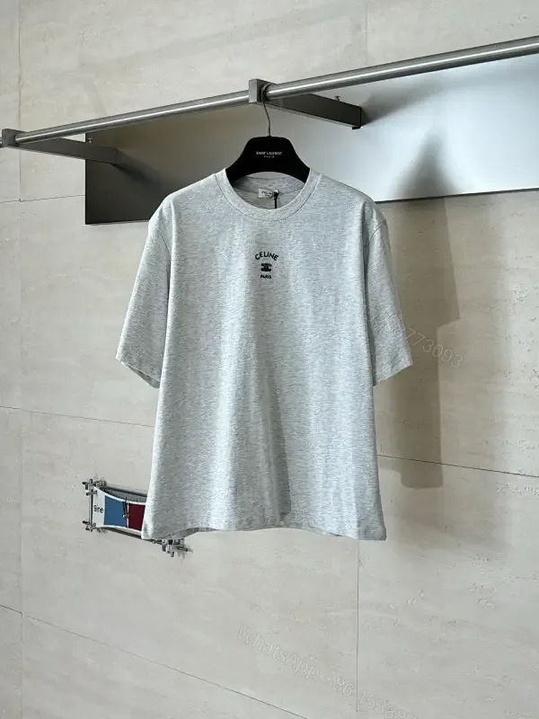 View 1 of Grey Heather Cotton Crewneck Tee — Subtle Luxe Logo, Everyday Comfort