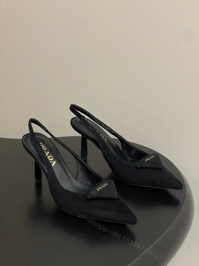 View 1 of Black Suede Pointed-Toe Slingback Heels, Luxe Minimalist Style