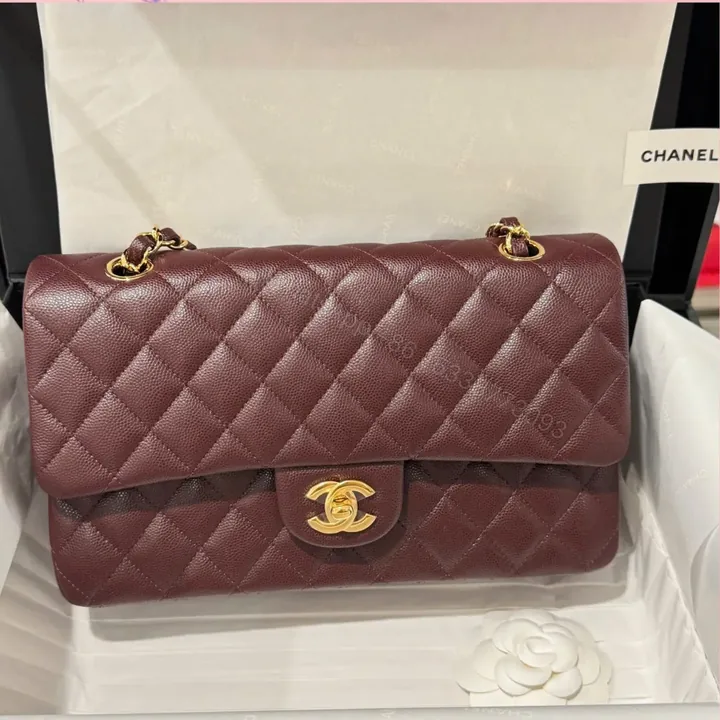 View 1 of Chanel Classic Plum Red Color Like Auth Handbags With Lock Gold 25cm