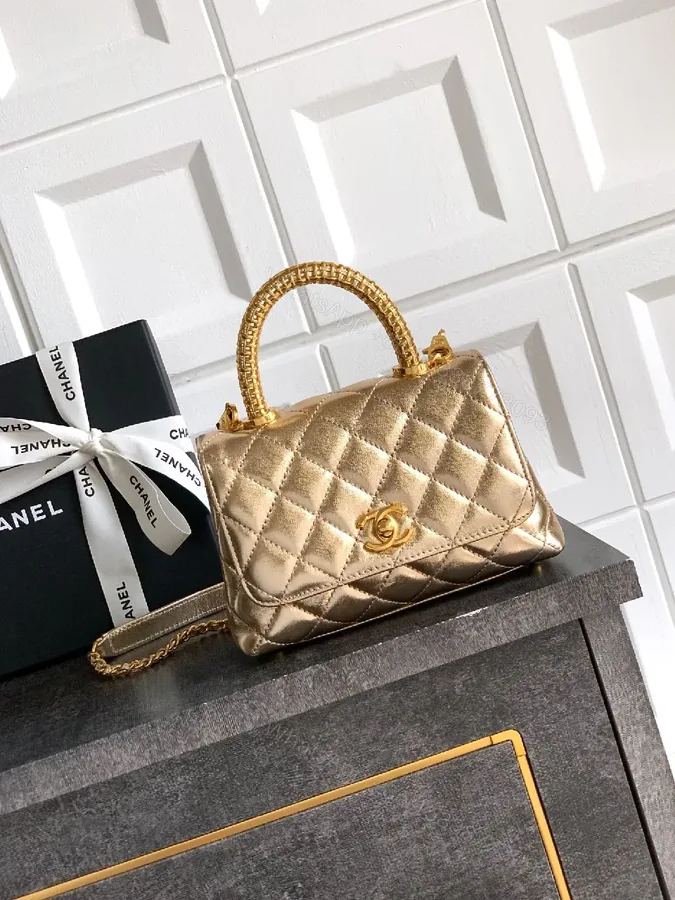 View 1 of Quilted Metallic Top-Handle Bag: Signature Charm