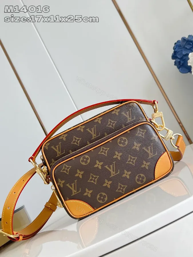 View 1 of Monogram Crossbody: Warm Leather Trim, City Luxury, Compact All-Day