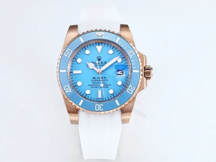 View 1 of Best Rolex Blaken Tiffany Water Ghost replica 40MM Rose Gold Case White Rubber Strap Edition RG-BLAKEN-TIFFANY-ROSEGOLD-RUBBER-40