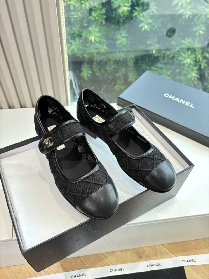 View 1 of Quilted Black Mary Janes - Leather Trim, Signature Hardware, Flat Shoes