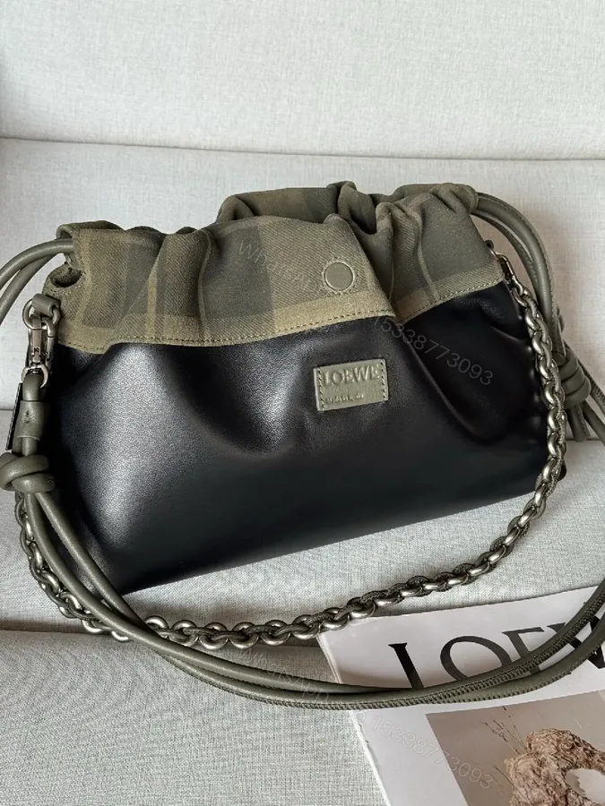 View 1 of Textured Contrast Crossbody: Black & Olive, Modern Edge Bag