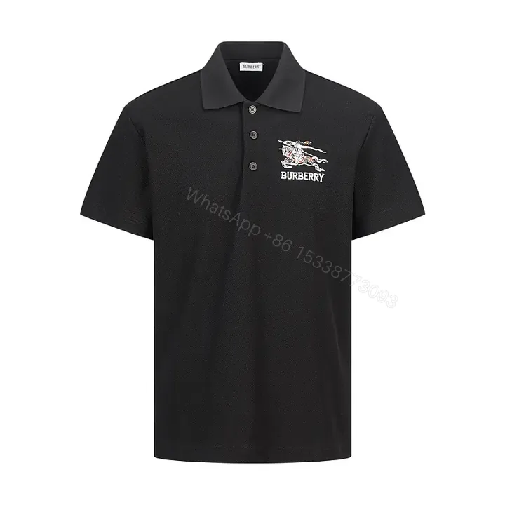 View 1 of Black Cotton Polo with Burberry Logo Embellishment Shirt