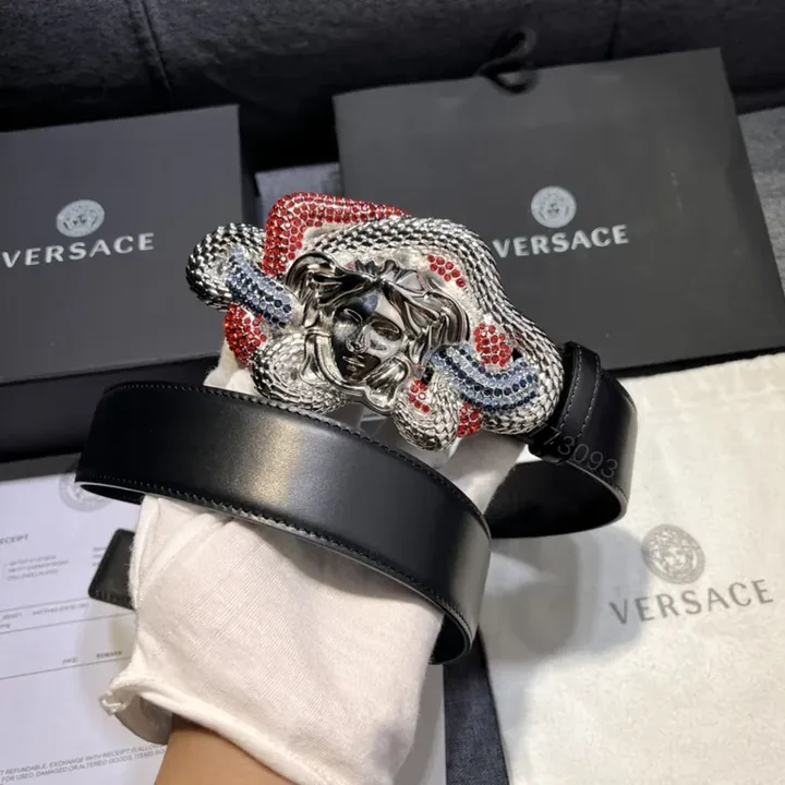 View 1 of Versace Crystal Medusa Belt: Premium Black Leather Luxury Belt
