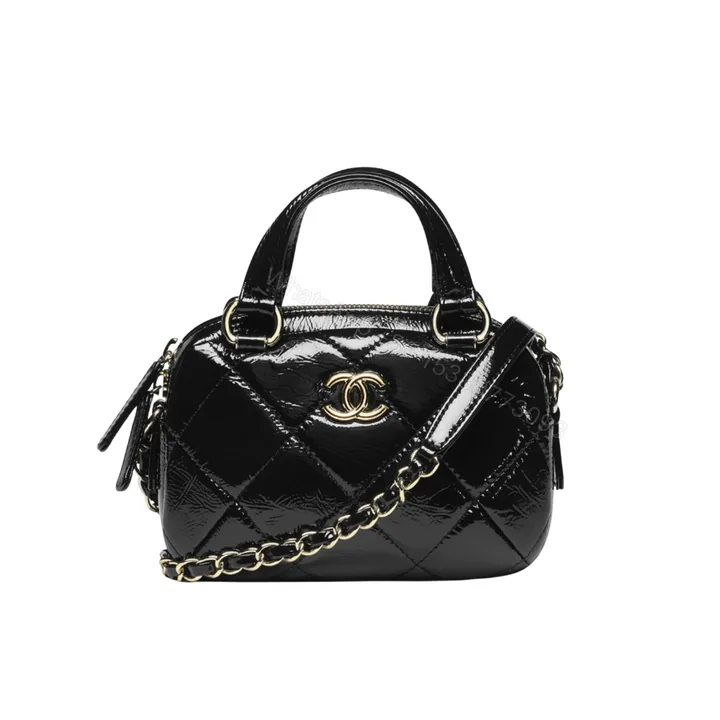 View 1 of Chanel Mini Bowling Bag Shiny And Gold Tone Black 18cm