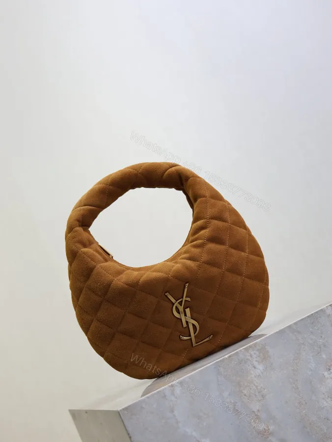 View 1 of YSL ICARINO MINI 17 IN CARAMEL QUILTED SUEDE GOLD HARDWARE
