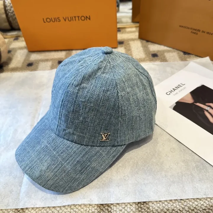 View 1 of Denim-Textured Cap with Subtle Luxury Emblem