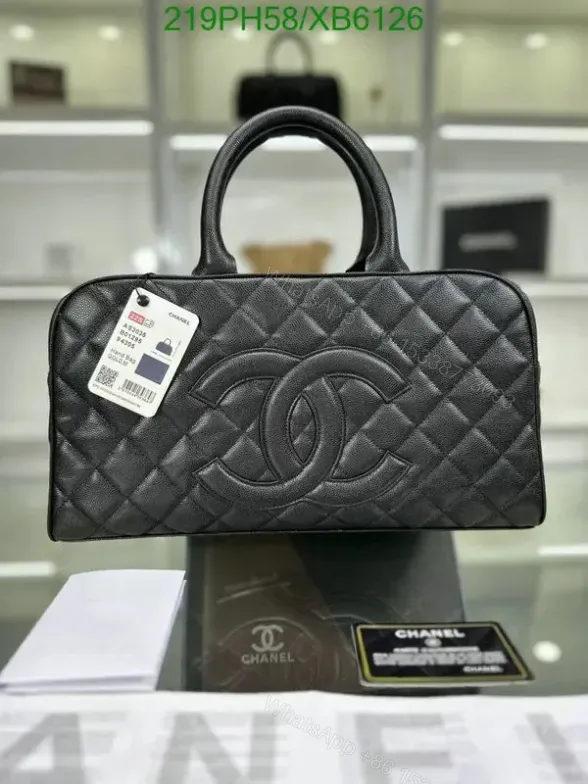View 1 of Chanel Mini Boston Bag in Quilted Leather XB612665 1:1 Mirror