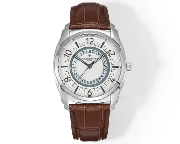 View 1 of Vacheron Constantin Quai de l’Ile Replica 41MM Premium White Dial Leather Strap Edition VC-QDI-WHT-LTH-41