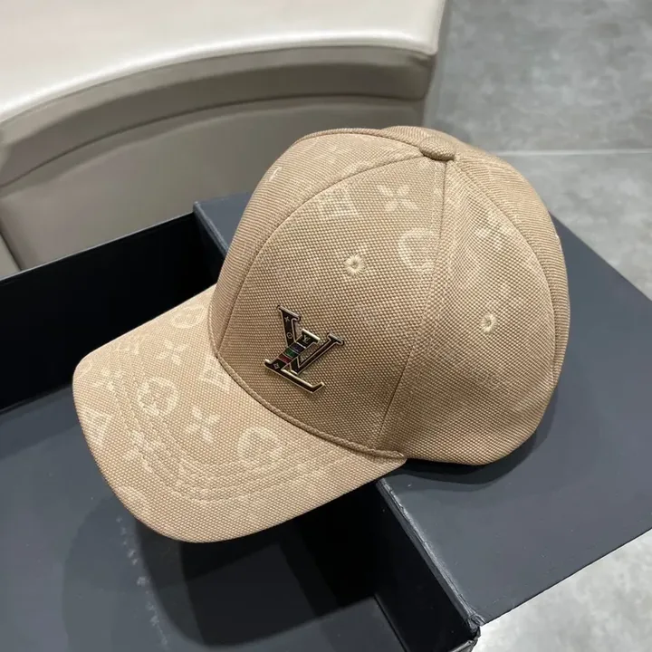 View 1 of Monogram Canvas Cap: Luxe LV-Style Hardware, Neutral Beiges Premium Baseball Cap