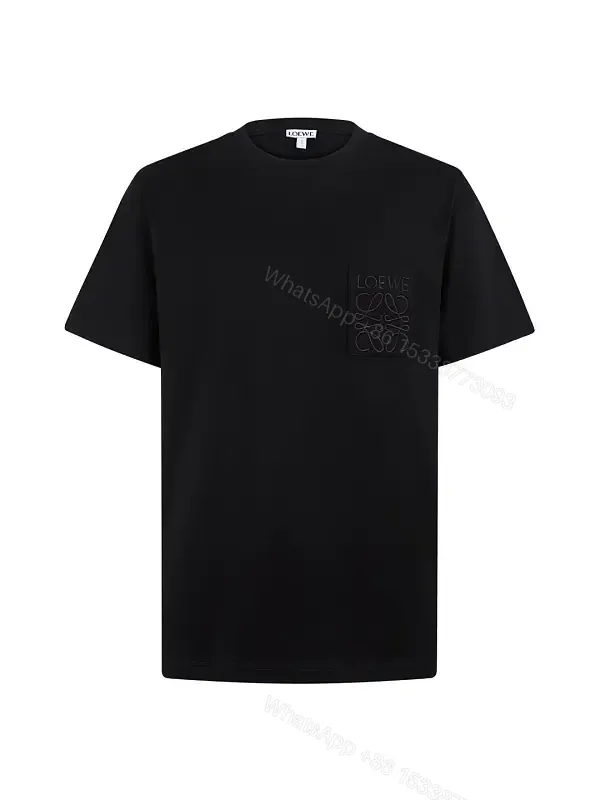 View 1 of Black Cotton Short-Sleeve T-Shirt with LOEWE Pocket Emblem