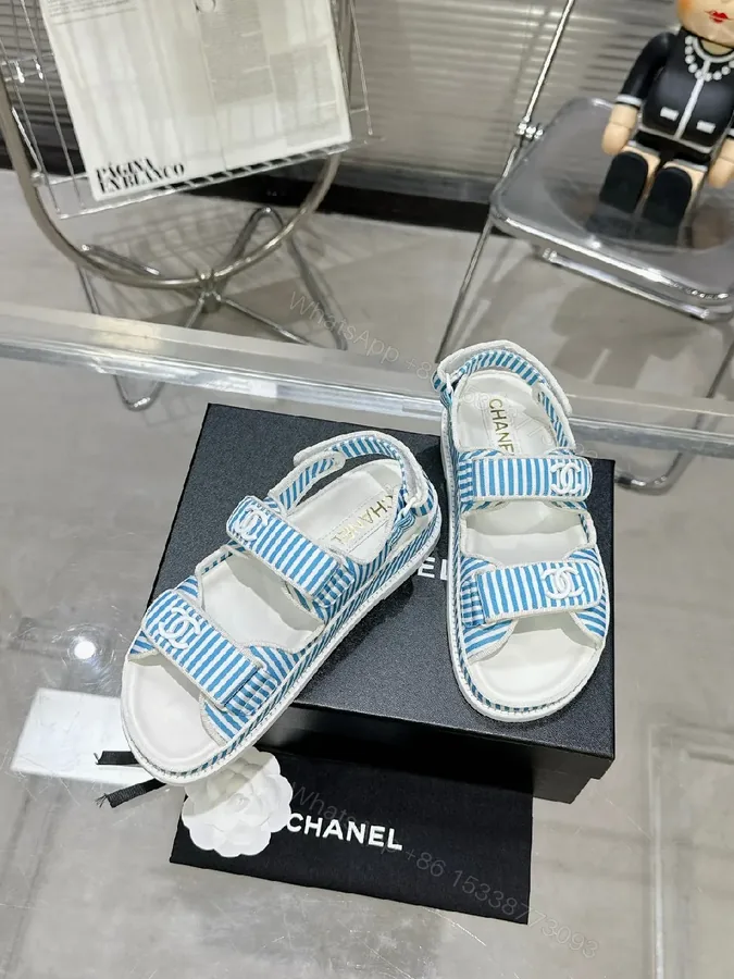 View 1 of Blue Striped Velcro Sandals - Luxe Casual Footwear