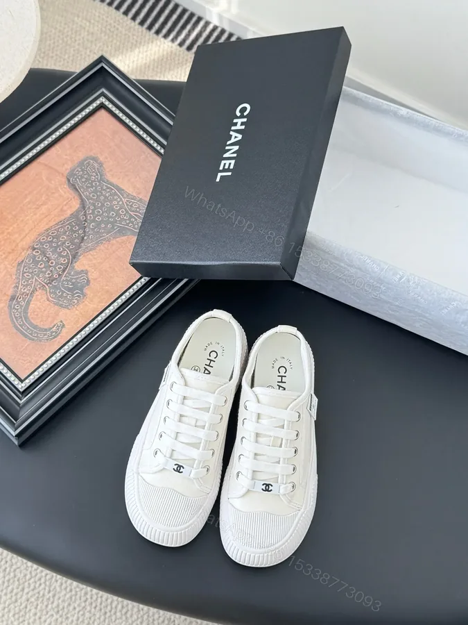 View 1 of Chanel Women White Canvas Sneakers