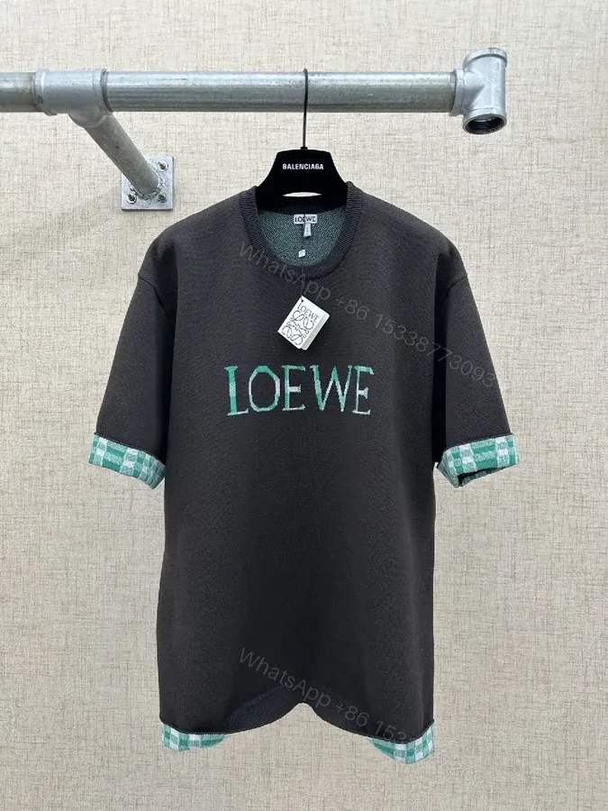 View 1 of Green Plaid-Trim LOEWE-Influenced Hoodie Tee