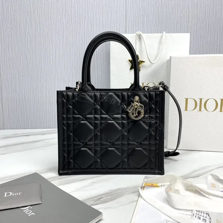 View 1 of Chic Black Quilted Dior-Handbag with Charm