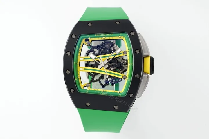 View 1 of RM61-01 APSF Black Ceramic/RU Skeleton Dial on Green Rubber Strap RMUL2 Super Clone