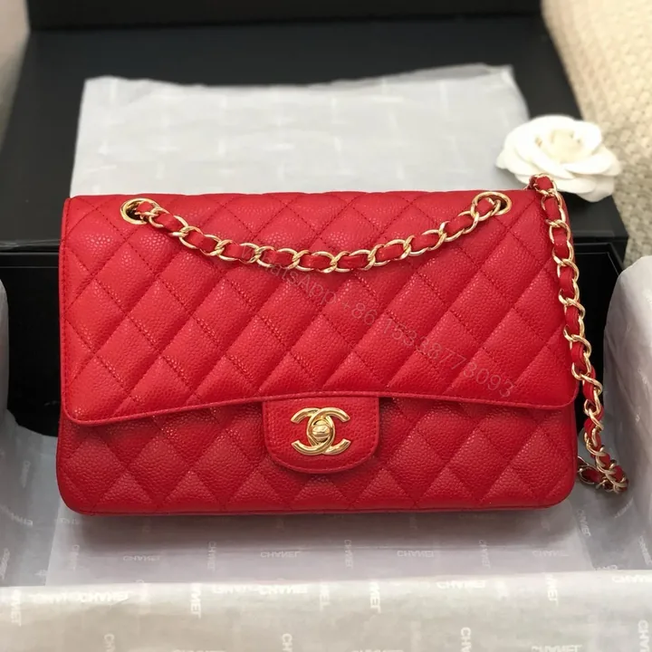 View 1 of FLAP BAG MEDIUM 25CM RED CAVIAR GOLD HARDWARE