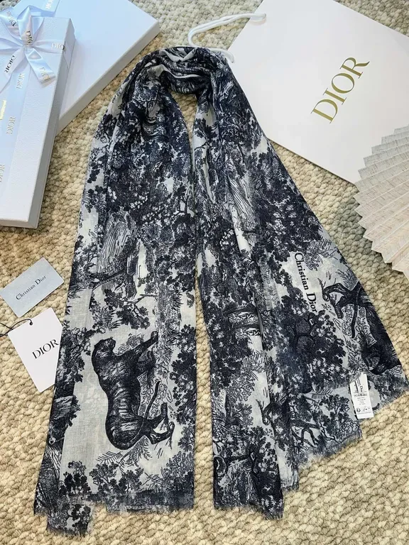 View 1 of Toile Scarve: Monochrome Dior-Print Silk-Feel Scarf