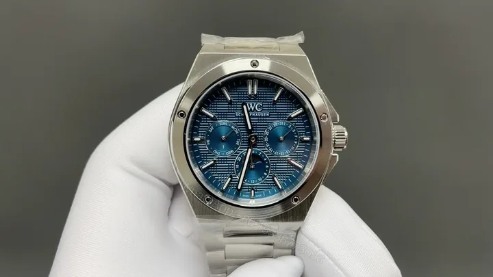 View 1 of IWC Ingenieur Blue Replica 42MM Premium Perpetual Calendar Steel Bracelet Edition RG-IWC-INGENIEUR-BLUE-42