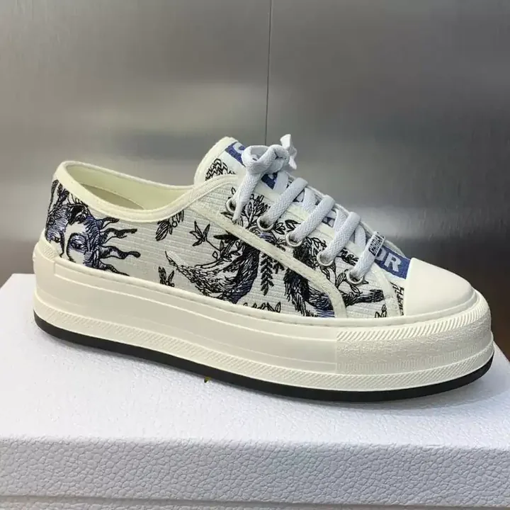 View 1 of WALK’N’DIOR PLATFORM SNEAKERS UNISEX TOILE DE JOUY SOLEIL EMBROIDERED WHITE/BLUE – CD153